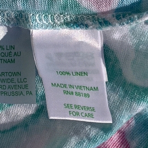 Lilly Pulitzer Elsa Linen Blouse Women's Long Sleeve Henley Tropical Pin Small - Picture 2 of 7